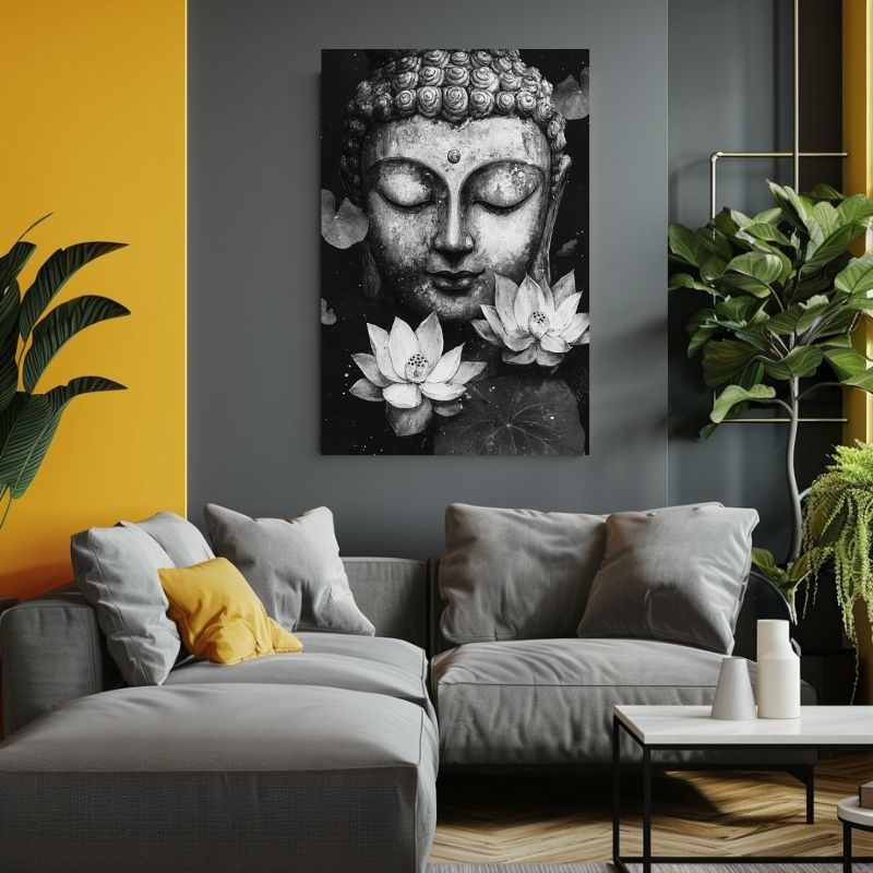 Tableau Sérénité de Bouddha Noir et Blanc
