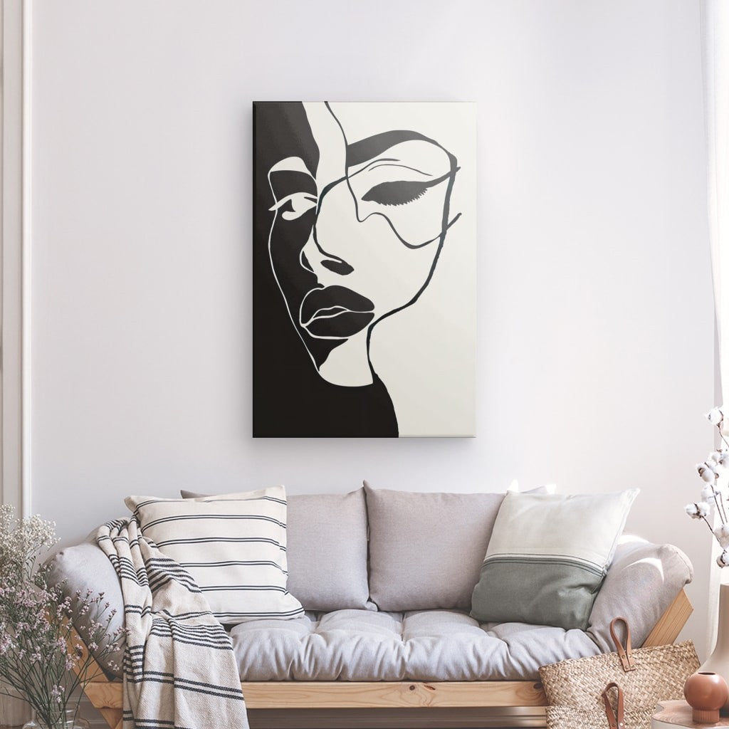 Tableau Toile Visage Abstrait Dualité Noir et Blanc