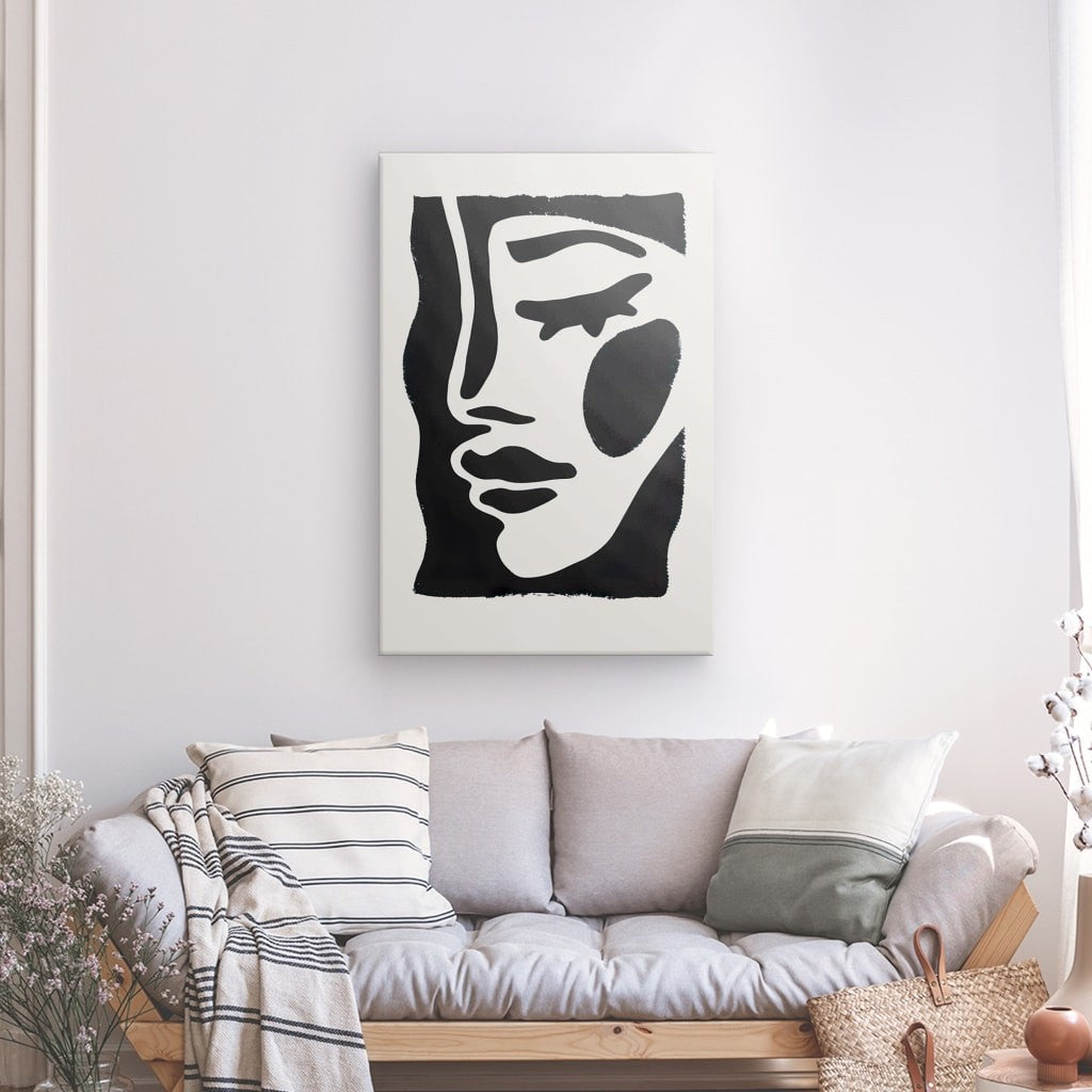 Toile Visage Abstrait Serein Noir et Blanc