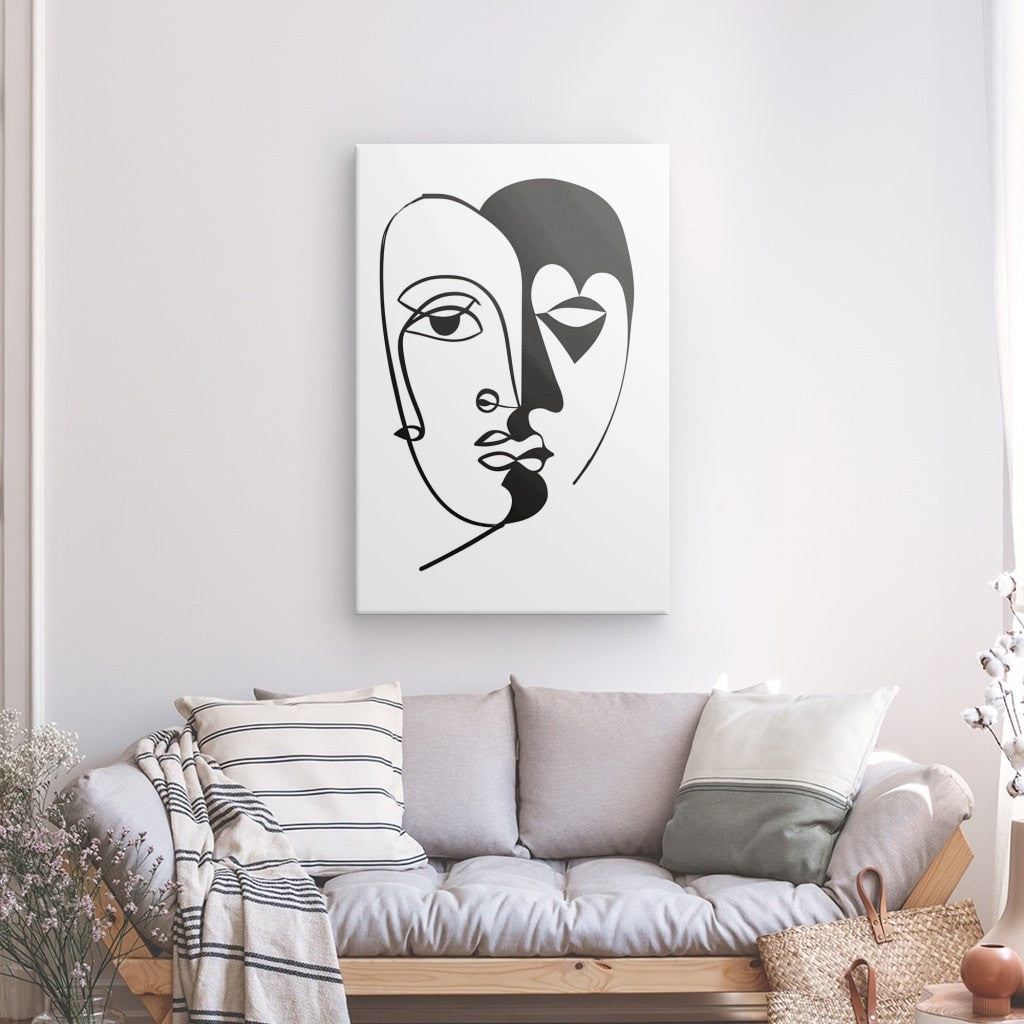 Toile Visage Abstrait le Masque Noir et Blanc
