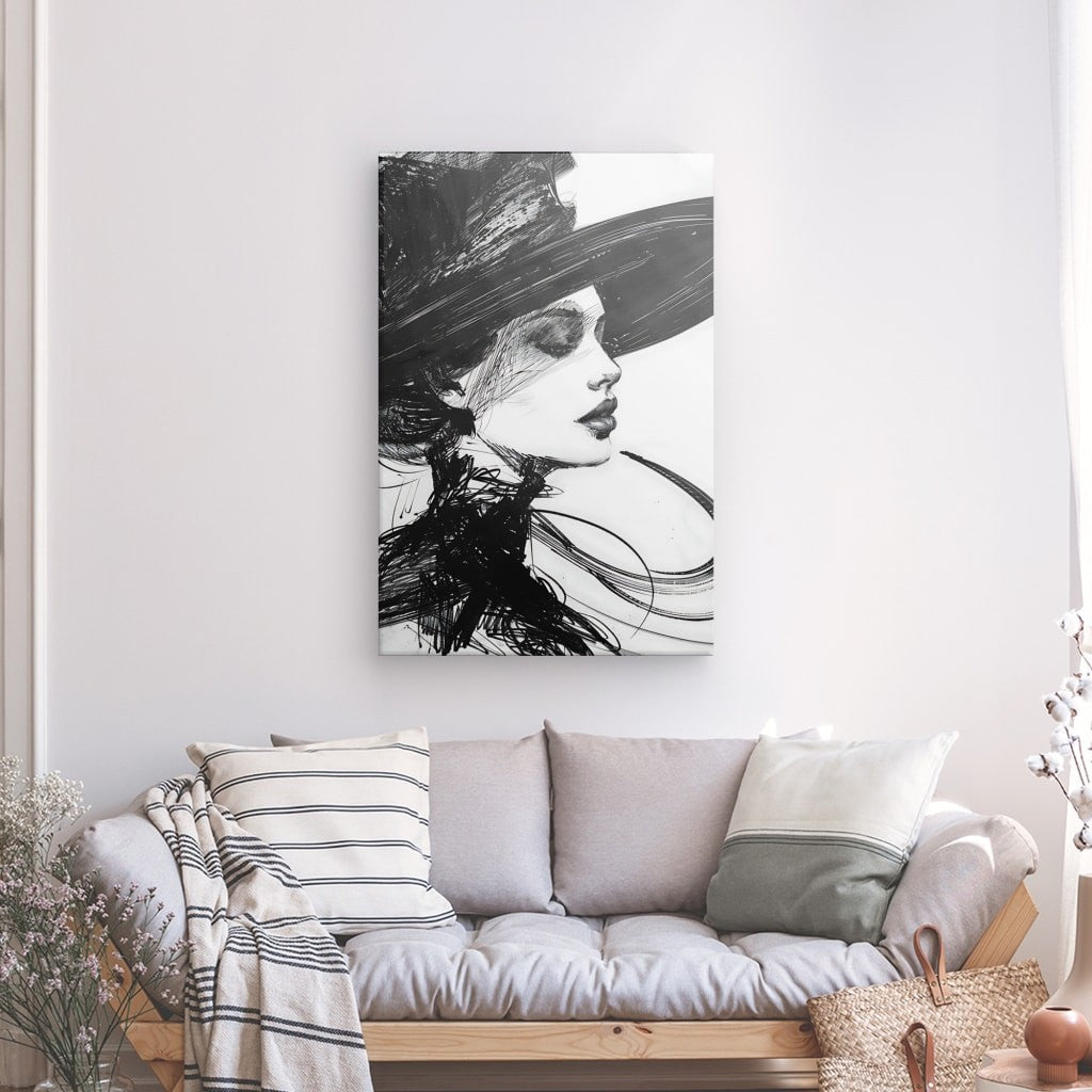 Toile Visage Femme de Profil Noir et Blanc