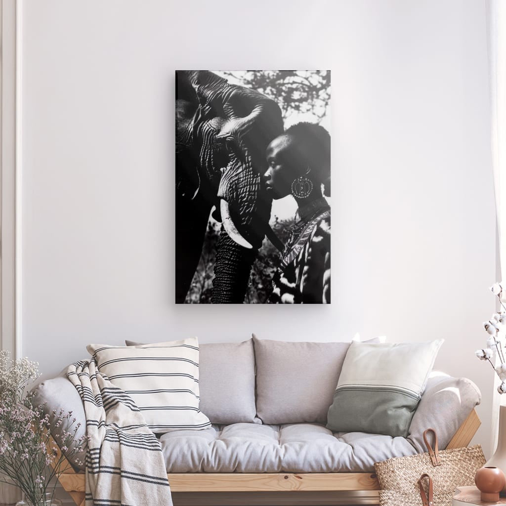 Tableau Symbiose Africaine en Noir et Blanc