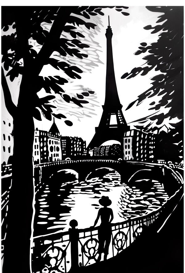 Tableau Bord de Seine Noir et Blanc