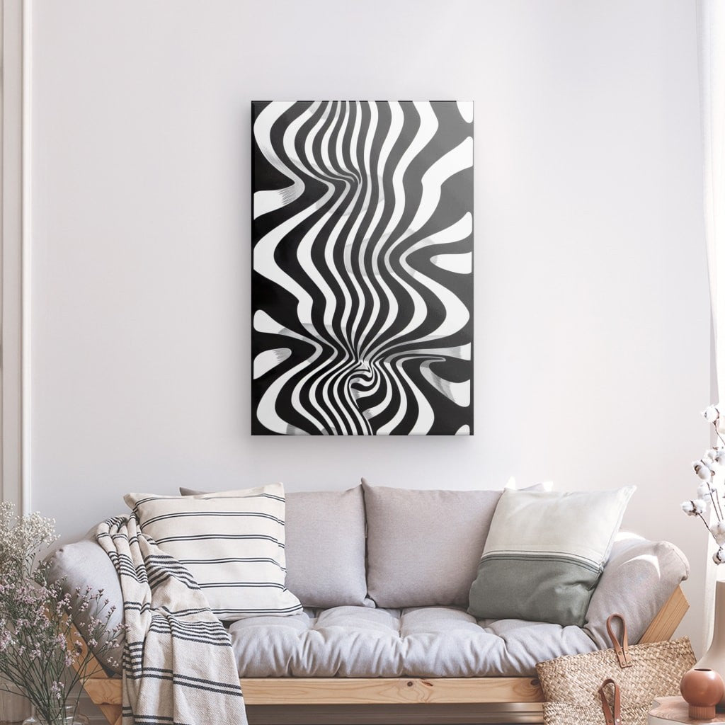 Tableau Abstrait Ondulations Noir et Blanc