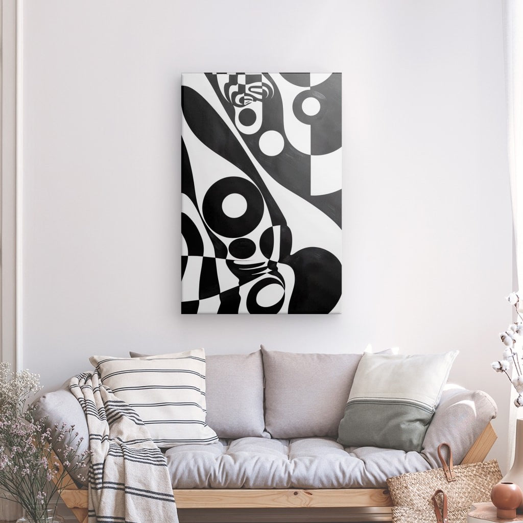 Tableau Abstrait Échos Noir et Blanc