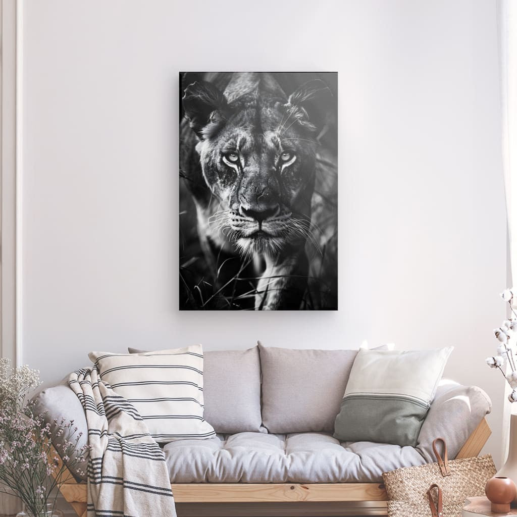 Tableau déco Lionne Noir et Blanc
