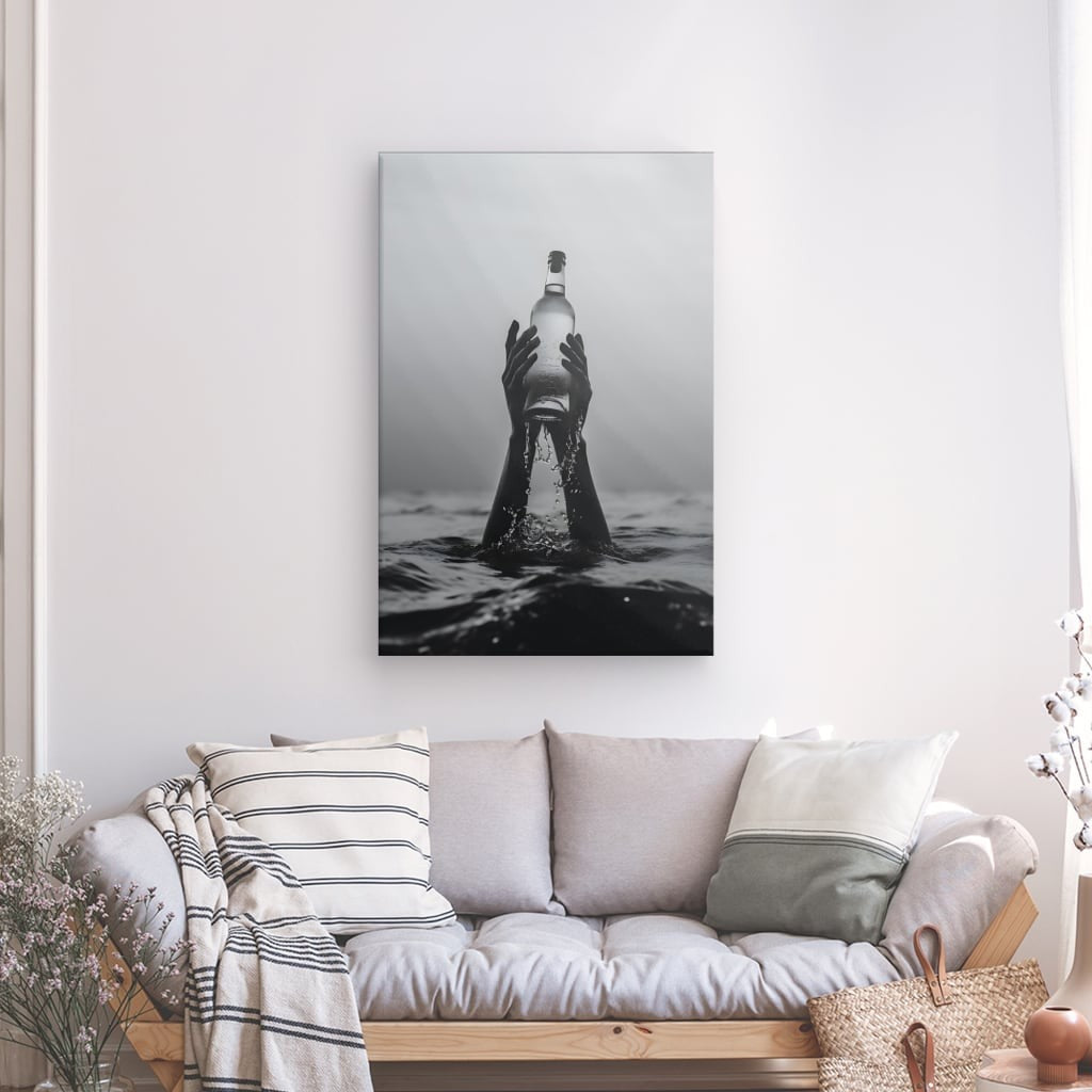 Toile Moderne Festivité des Flots Noir et Blanc