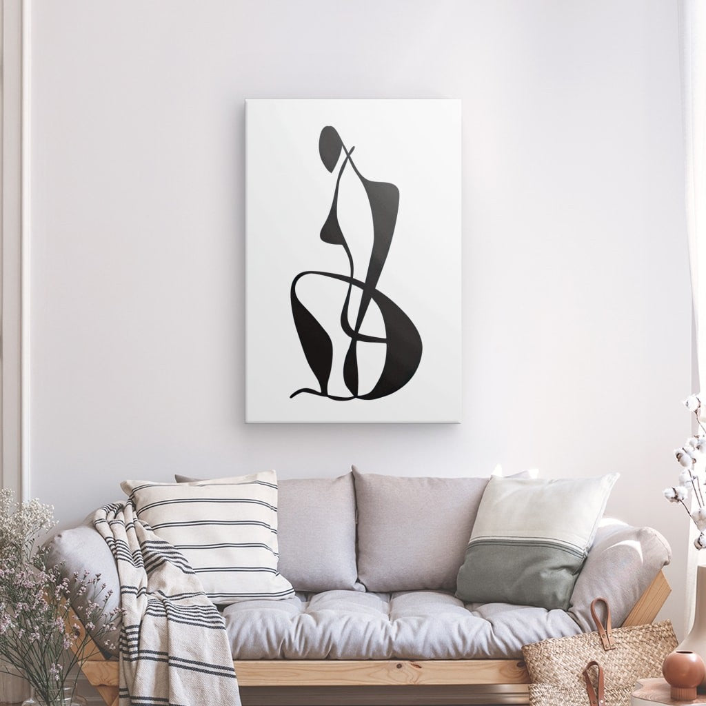 Tableau Abstrait Silhouette Élancée en Noir et Blanc