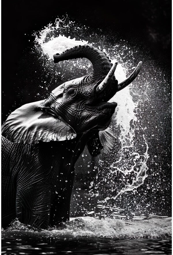 Tableau Éléphant Éclaboussure Noir et Blanc