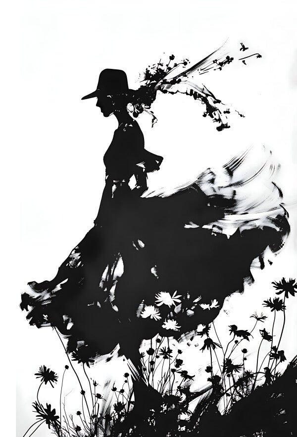 Tableau Femme Évasion Florale Monochrome