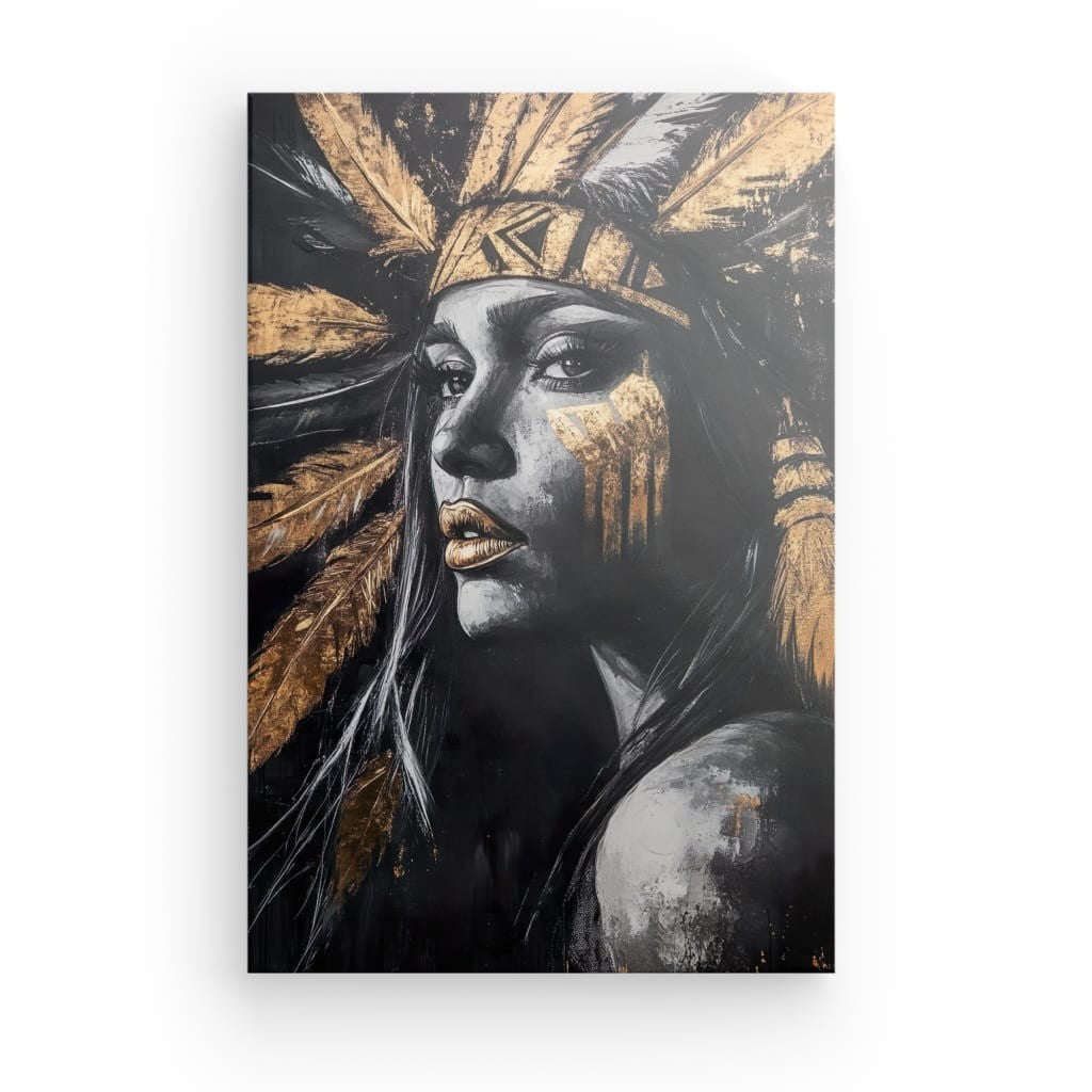 Tableau Femme Indienne Plumes Dorées
