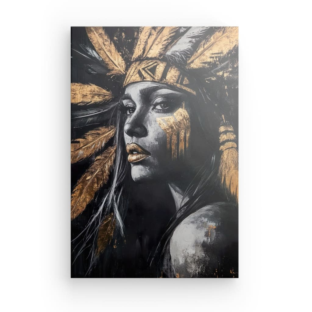 Tableau Femme Indienne Plumes Dorées