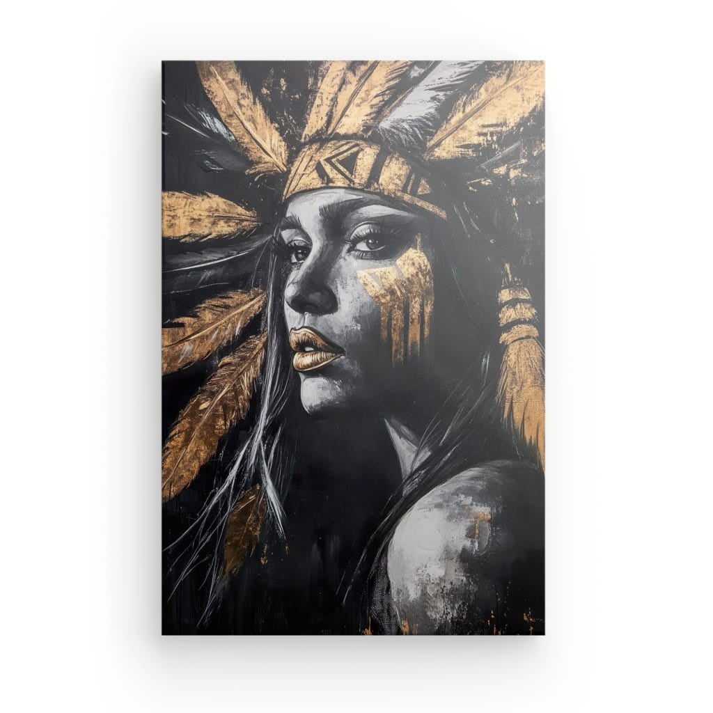 Tableau Femme Indienne Plumes Dorées