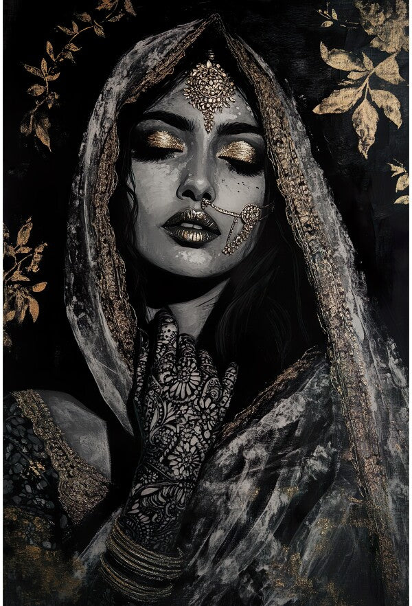 Tableau Princesse Indienne Henné Or
