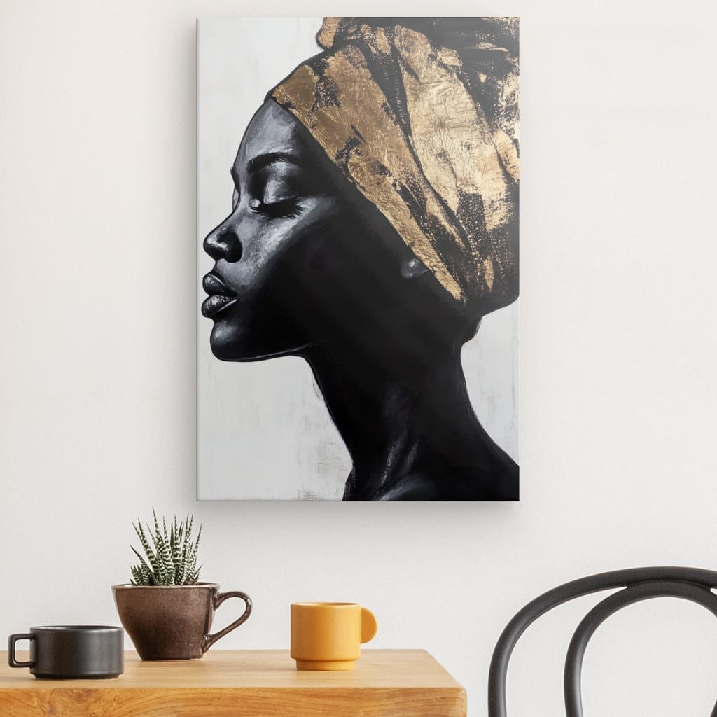Tableau Femme Africaine Turban Doré