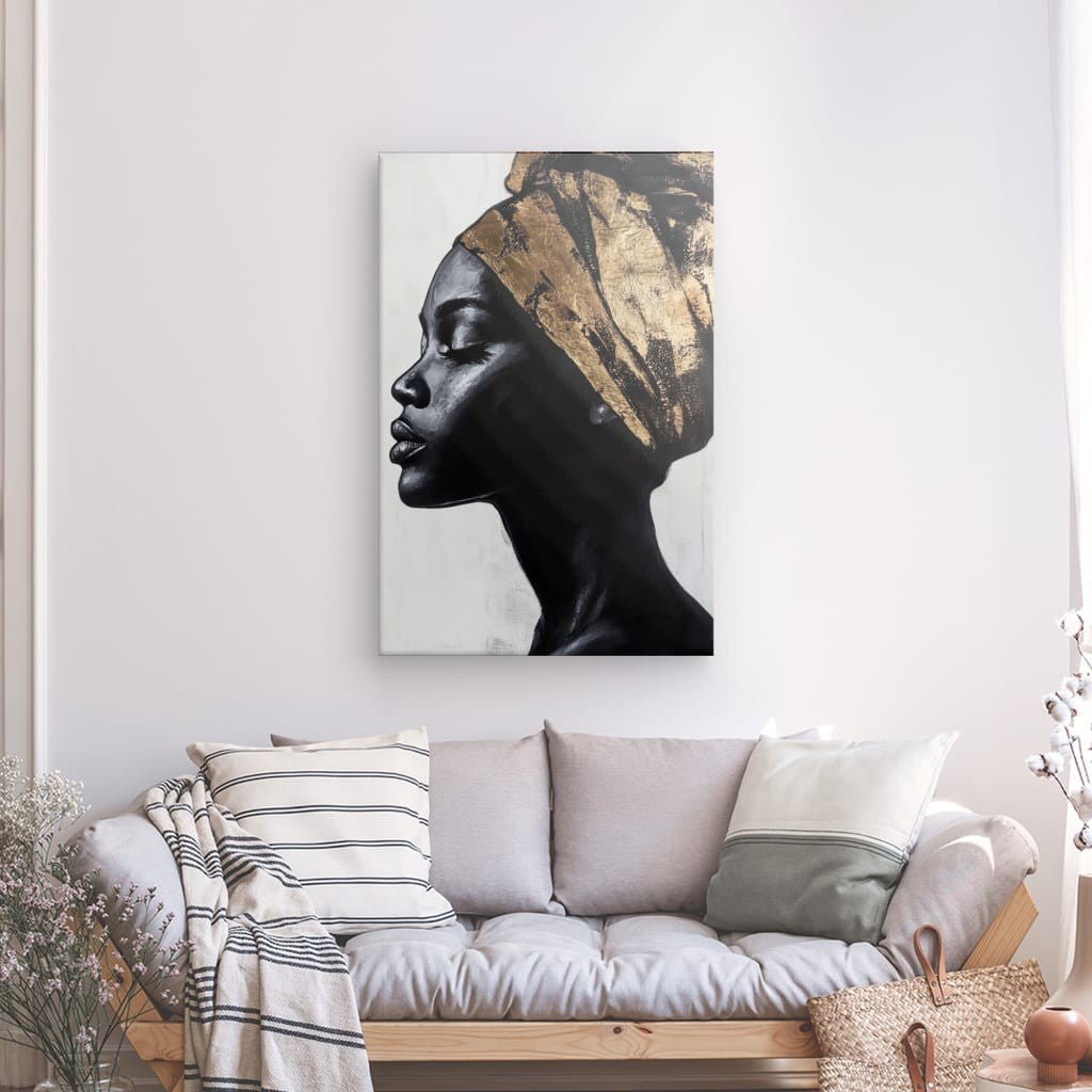 Tableau Femme Africaine Turban Doré