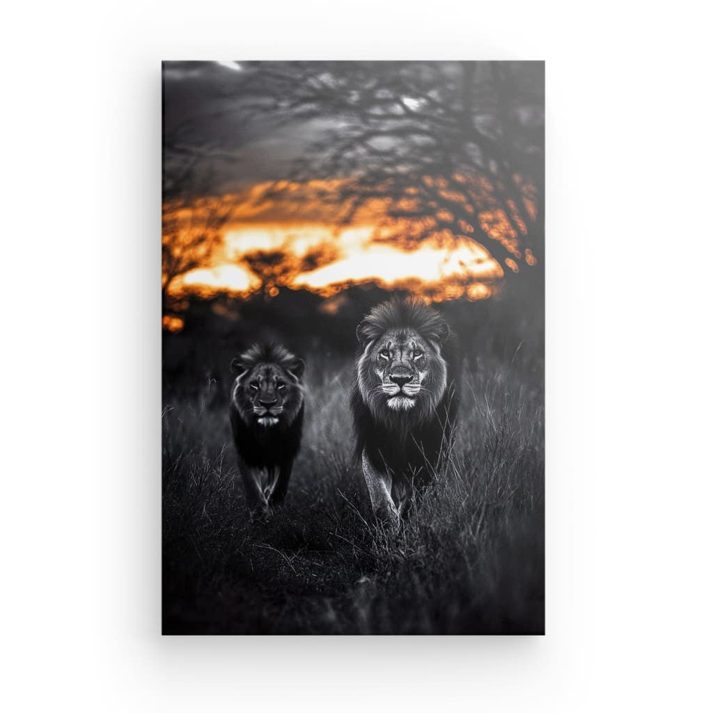 Tableau Lion Rois de la Savane au Crépuscule