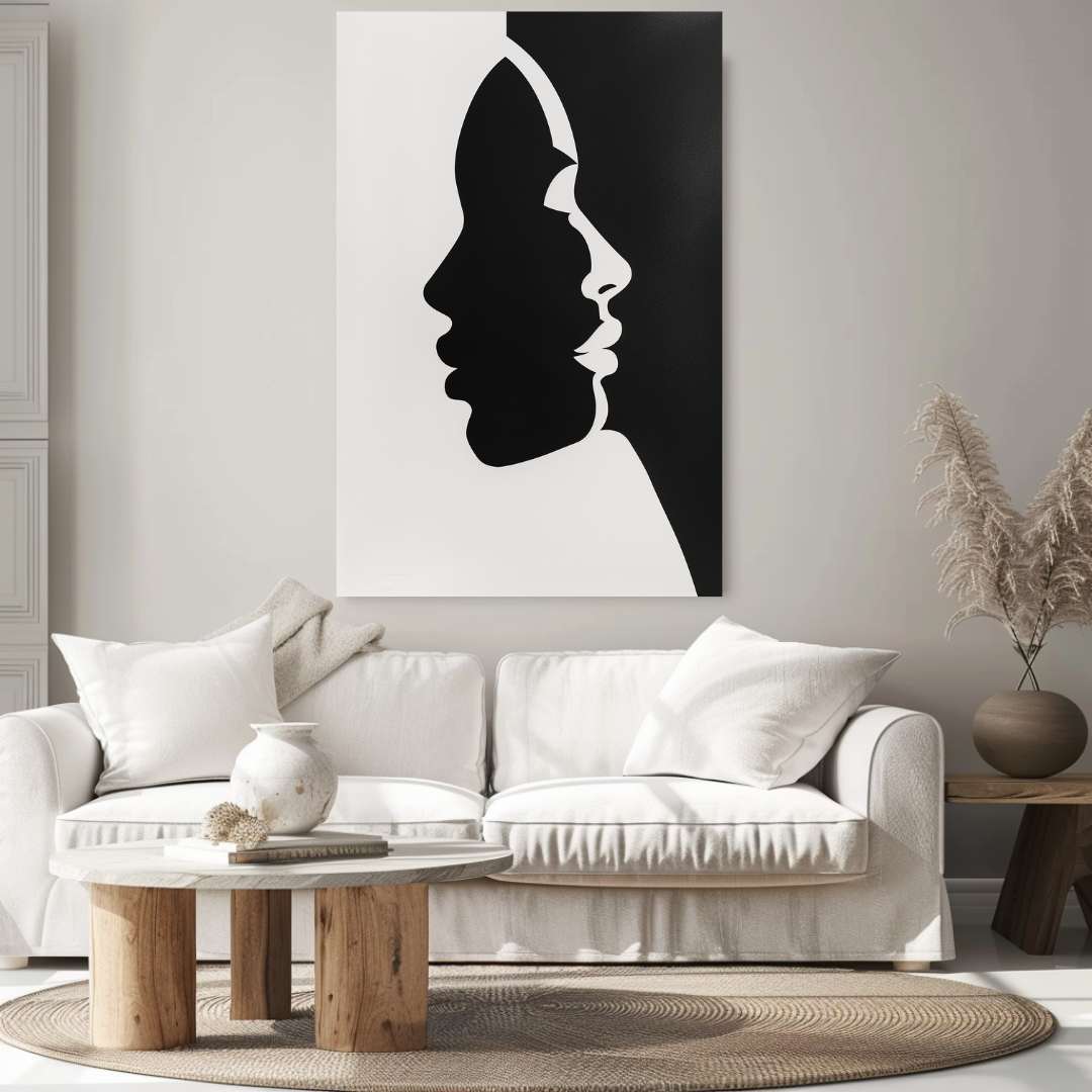 Tableau Abstrait Dualité en Noir et Blanc