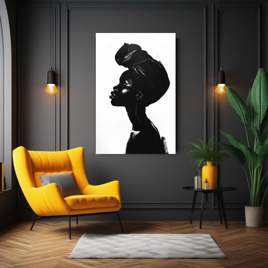 Tableau Femme Africaine de Profil en Noir et Blanc