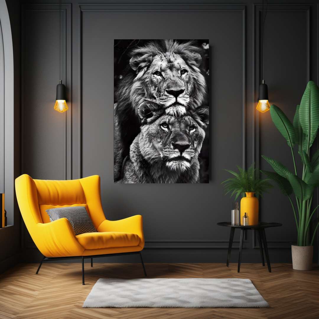 Tableau Lion et Lionne Noir et Blanc pour salon