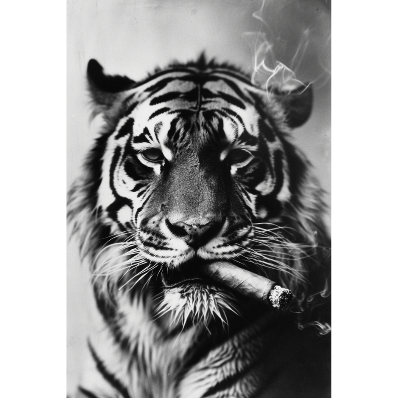 tigre avec cigare noir et blanc déco