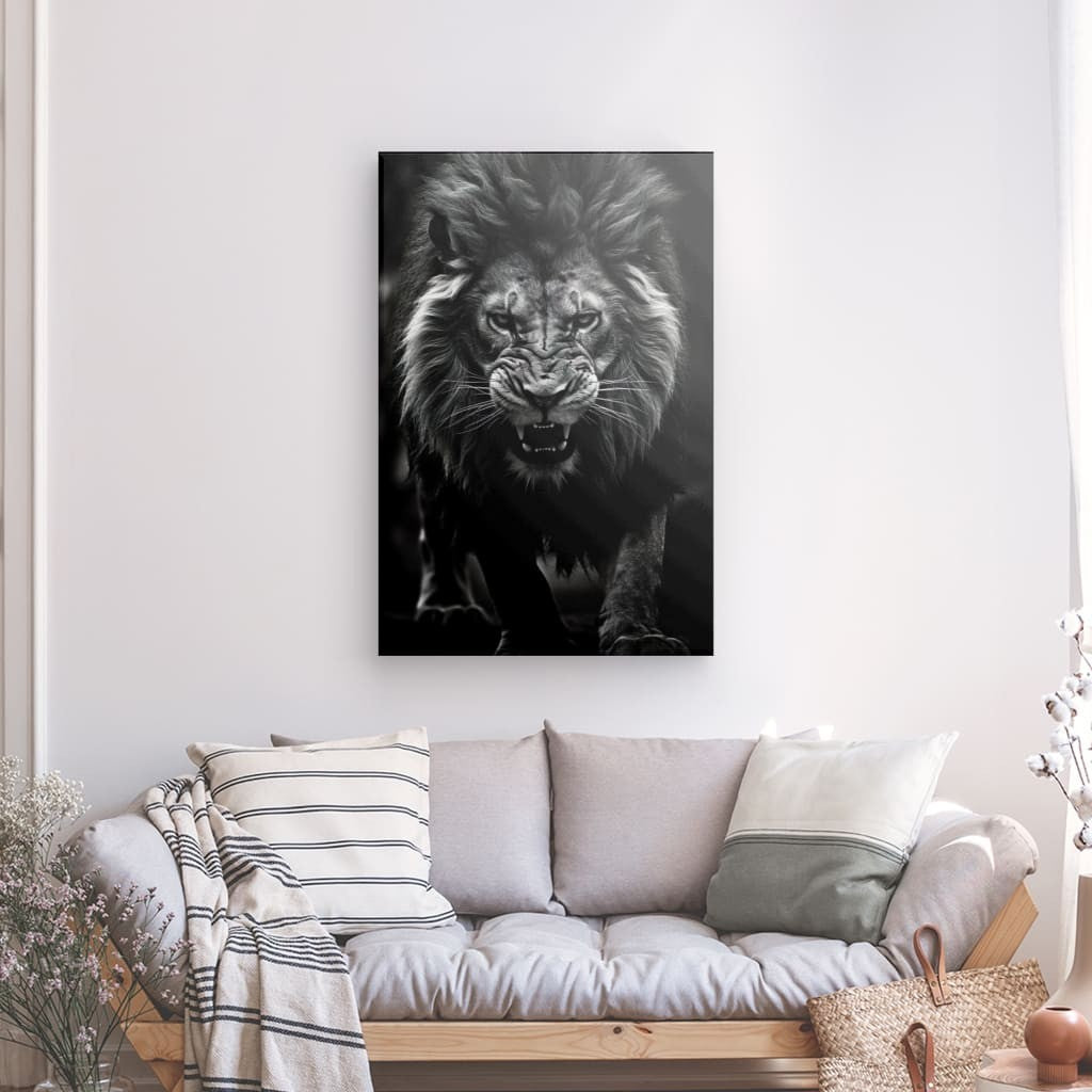 Toile Lion Féroce Noir et Blanc