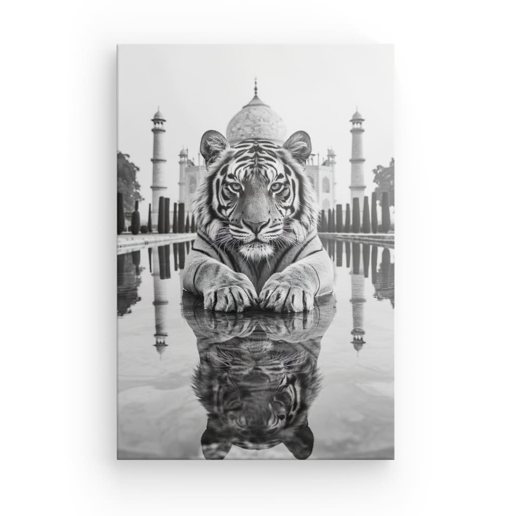 Tableau Tigre Taj Mahal Noir et Blanc