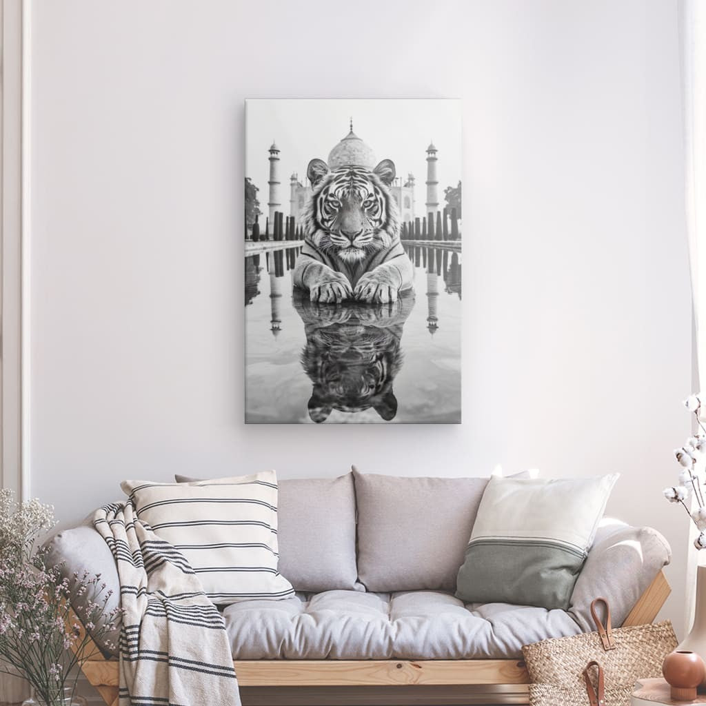 Tableau Tigre Taj Mahal Noir et Blanc