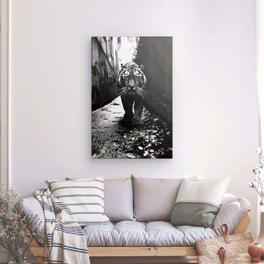 Toile Tigre Urbain Noir et Blanc