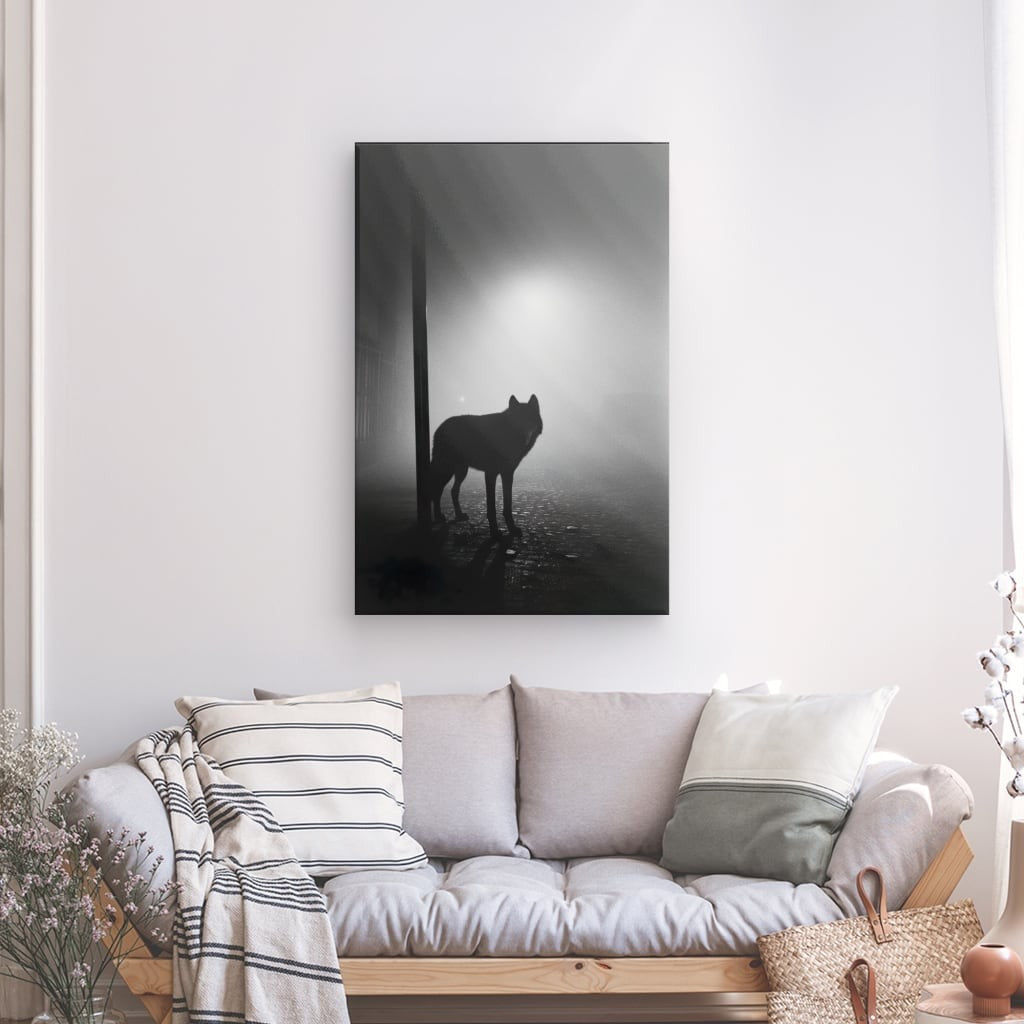 Toile Loup Mystérieux Noir et Blanc