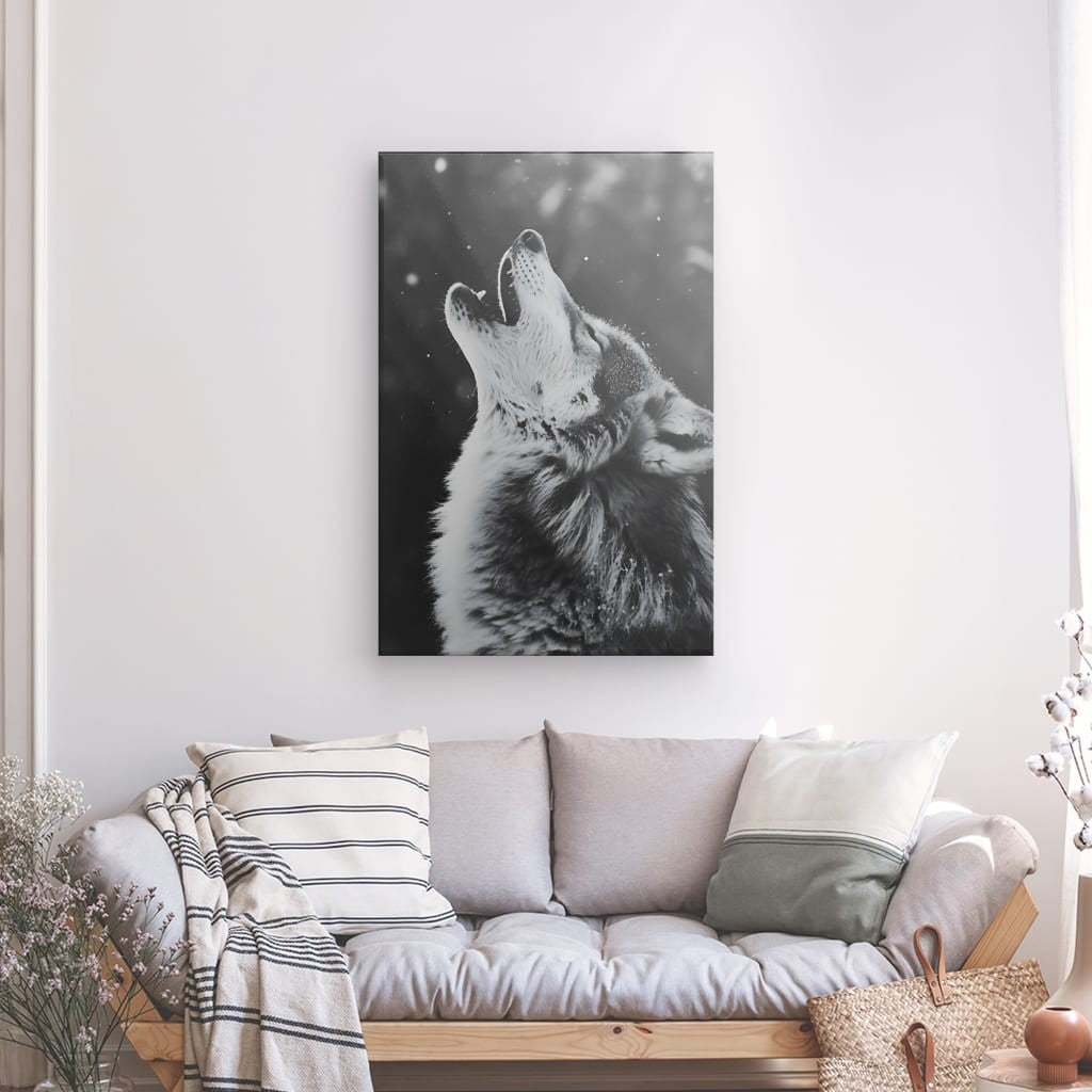 Toile Loup qui Hurle Noir et Blanc
