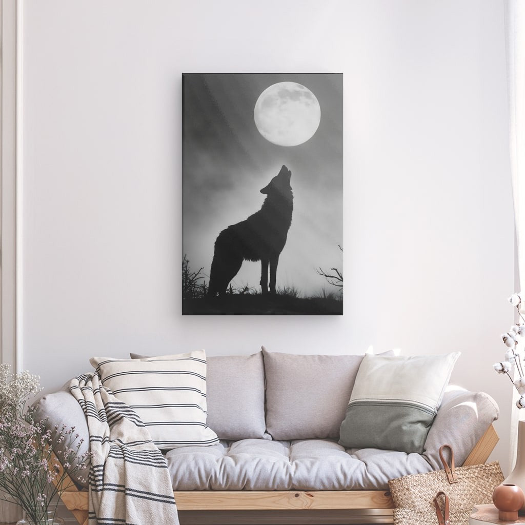 Toile Loup Lune Noir et Blanc