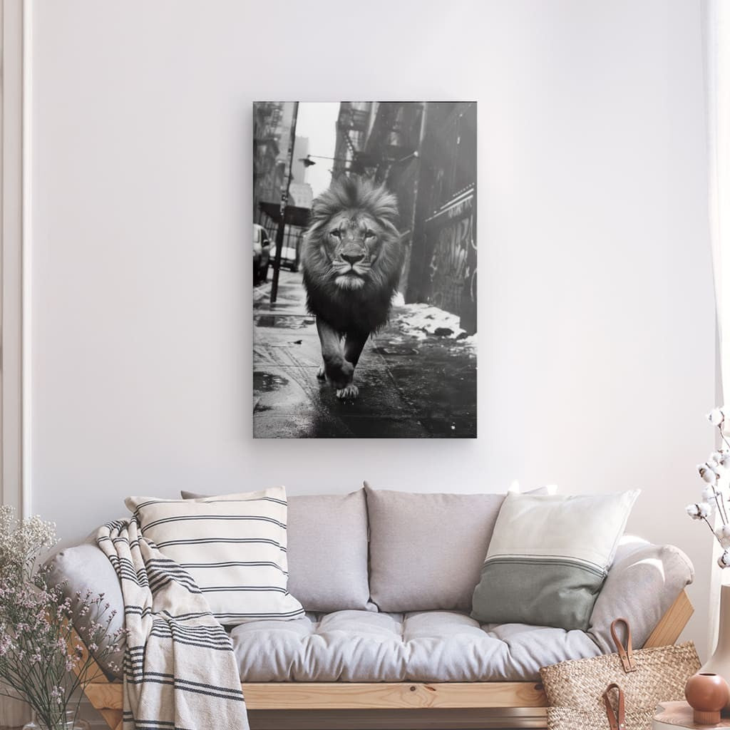 Toile Lion Urbain Noir et Blanc