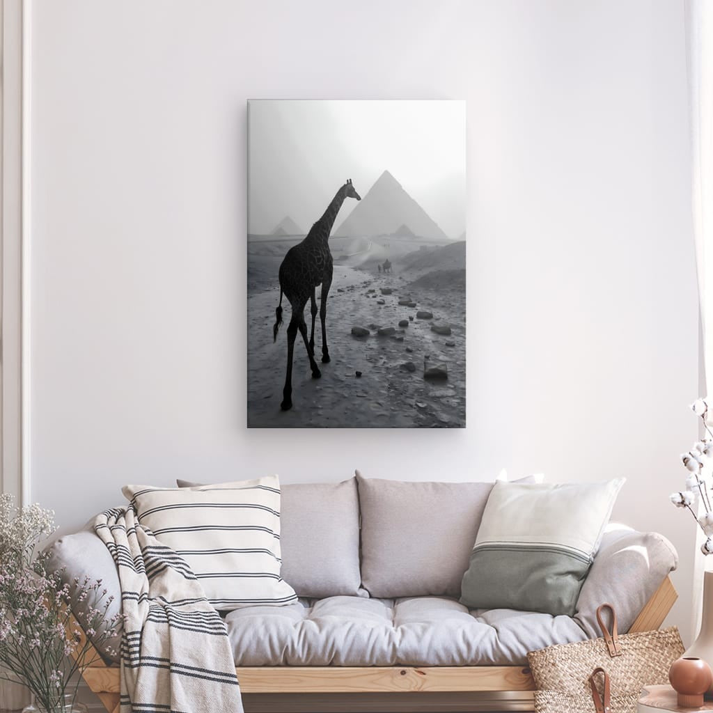 Tableau Girafe des Pyramides Noir et Blanc