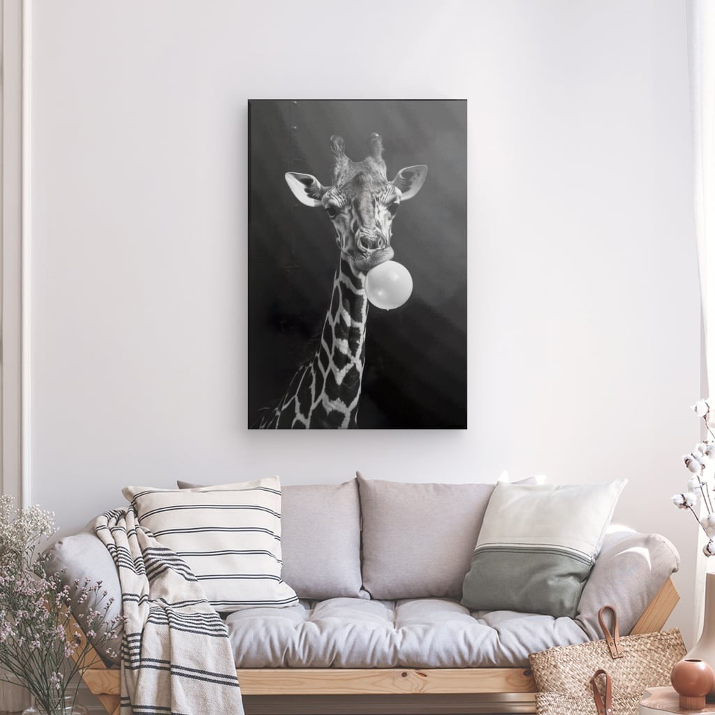 Toile Girafe Chewing Gum Noir et Blanc