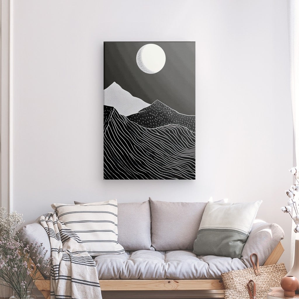 Toile Montagne Nocturne Noir et Blanc