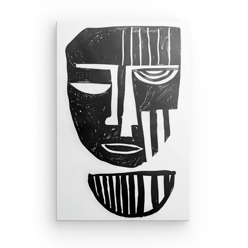 Tableau Masque Africain Abstrait Noir et Blanc