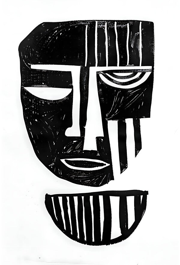 Toile Masque Africain Abstrait Noir et Blanc