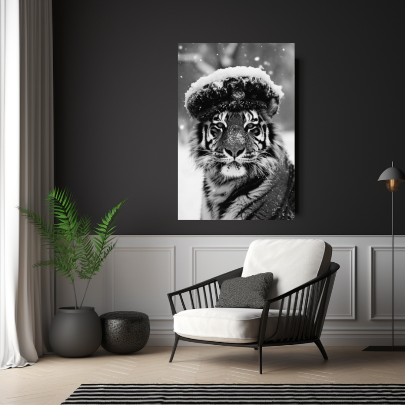 Tableau déco Tigre Hivernal Noir et Blanc