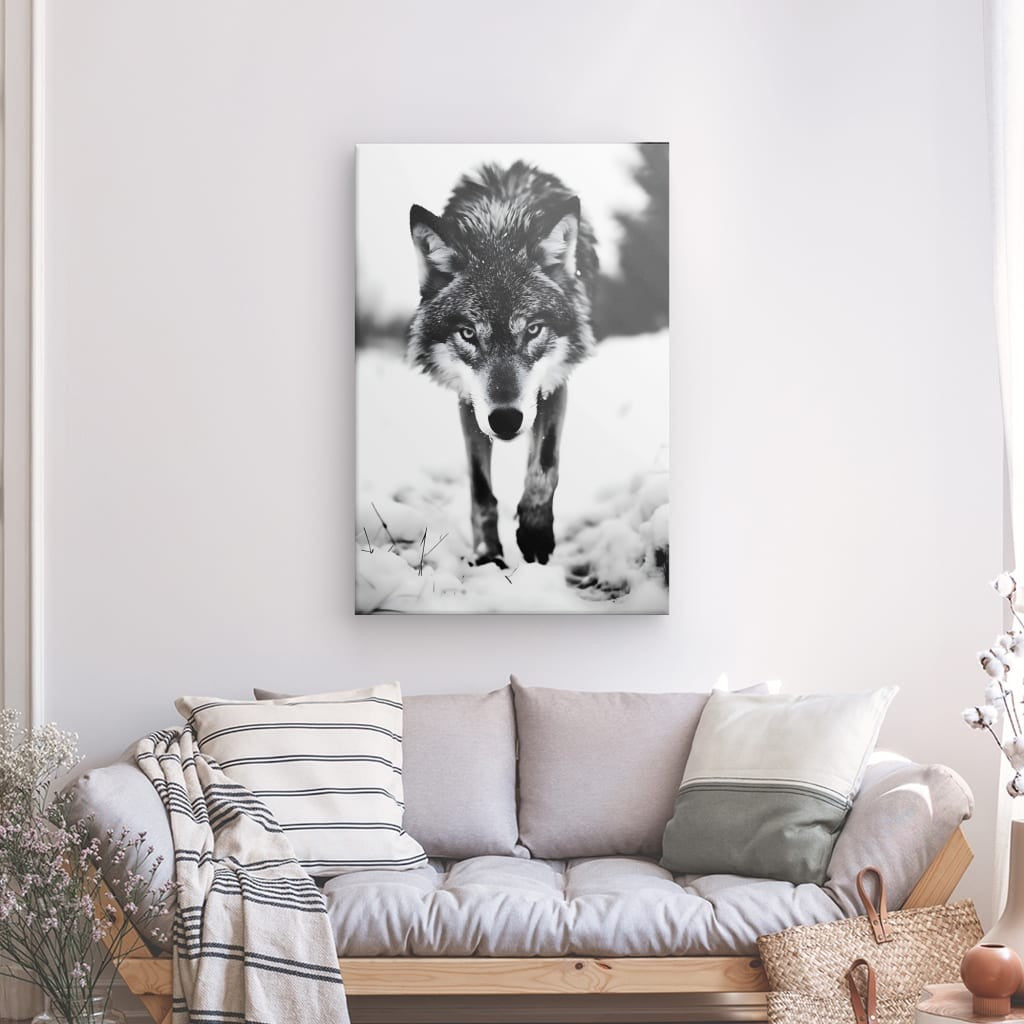 Tableau déco loup noir et blanc